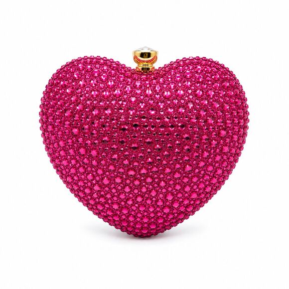 Unbranded Handbags - Women's Hot Pink Rhinestone Heart Clutch Bag Formal Evening Cocktail Purse NEW